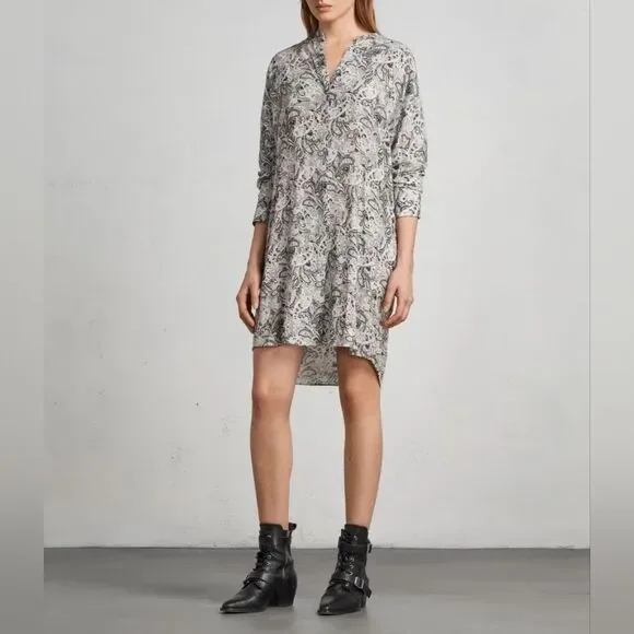 AllSaints Grey Paisley Tunic Dress - Picture 10 of 14